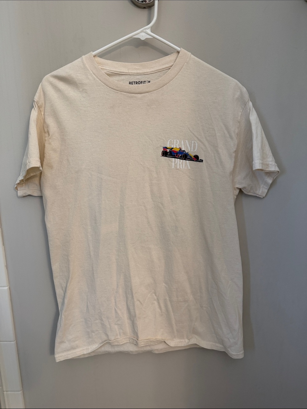 Retrofit Cream Short Sleeve Tee with Mini Racecar Chest Graphic